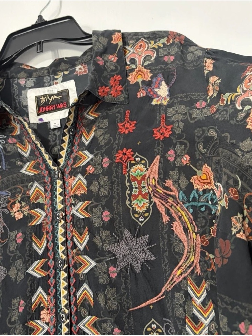 Johnny Was Black Floral Paisley Embroidered Long Sleeve Tunic - Picture 6 of 16